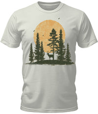 Thumbnail for Mens Deer Forest Camping Sunset Graphic Tee Cool Premium Tshirt