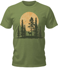 Thumbnail for Mens Deer Forest Camping Sunset Graphic Tee Cool Premium Tshirt