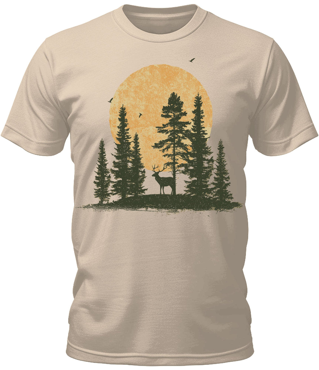 Mens Deer Forest Camping Sunset Graphic Tee Cool Premium Tshirt